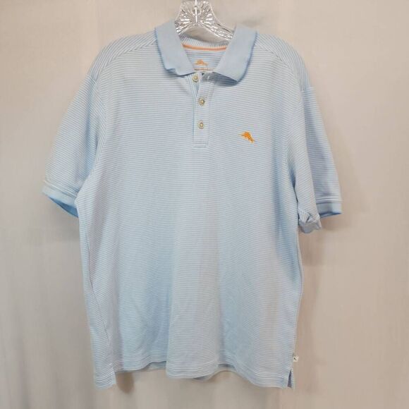 Tommy Bahama Size Large Blue and White Striped Polo Men's Shirt V - Picture 1 of 6